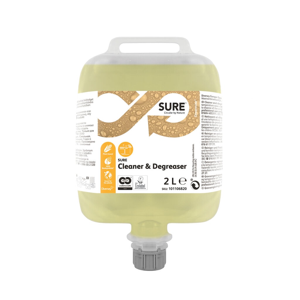 SURE Cleaner & Degreaser DVM 3x2L - Plant based heavy duty degreaser and floor cleaner in fully recyclable pouch