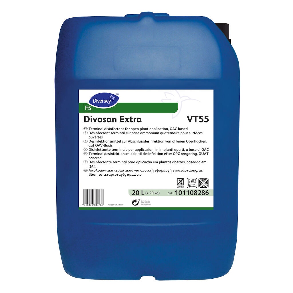 Divosan Extra VT55 1x20L - High activity disinfectant for open plant applications, QAC based