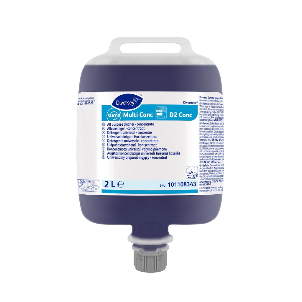 Suma Multi conc D2 conc 3x2L - Highly concentrated multi purpose cleaner degreaser for kitchens in fully recyclable pouches