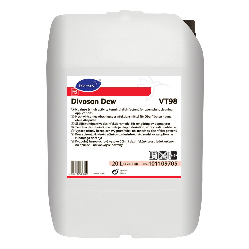 Divosan Dew VT98 1x20L - High activity no rinse disinfectant for open plant applications