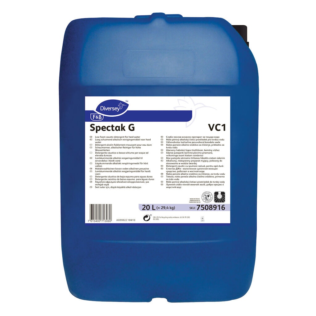 Spectak G VC1 1x20L - Heavy duty, hard water tolerant, low foam, liquid caustic detergent for CIP, bottlewashing & other spray wash applications