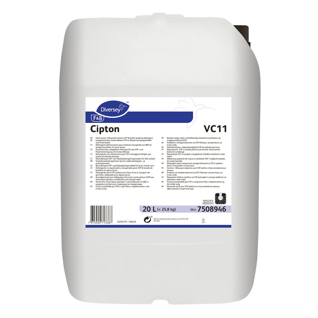 Cipton VC11 1x20L - Hard water, defoamed reclaim CIP and bottle washing detergent