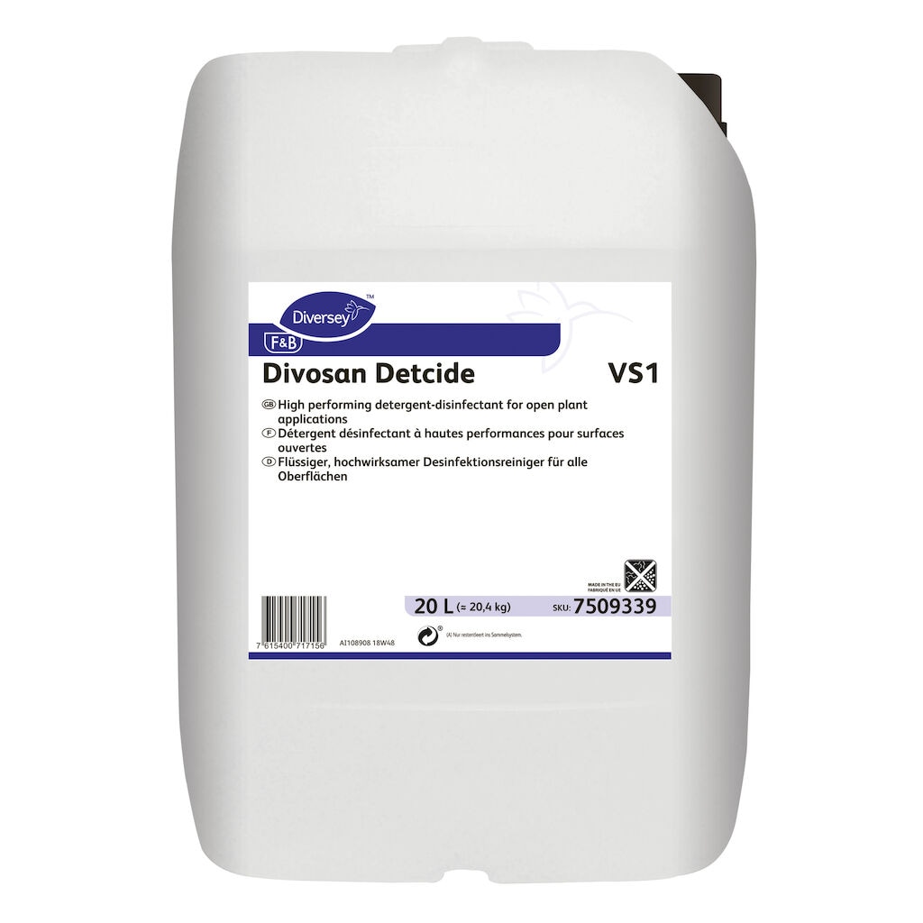 Divosan Detcide VS1 1x20L - High-performing detergent-disinfectant for open plant applications