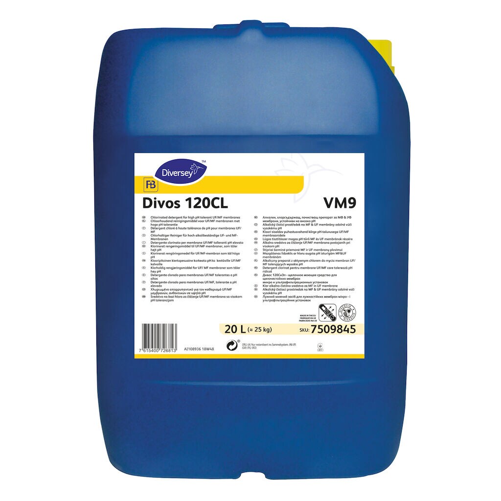Divos 120CL VM9 1x20L - Chlorinated detergent for high pH tolerant UF/MF membranes