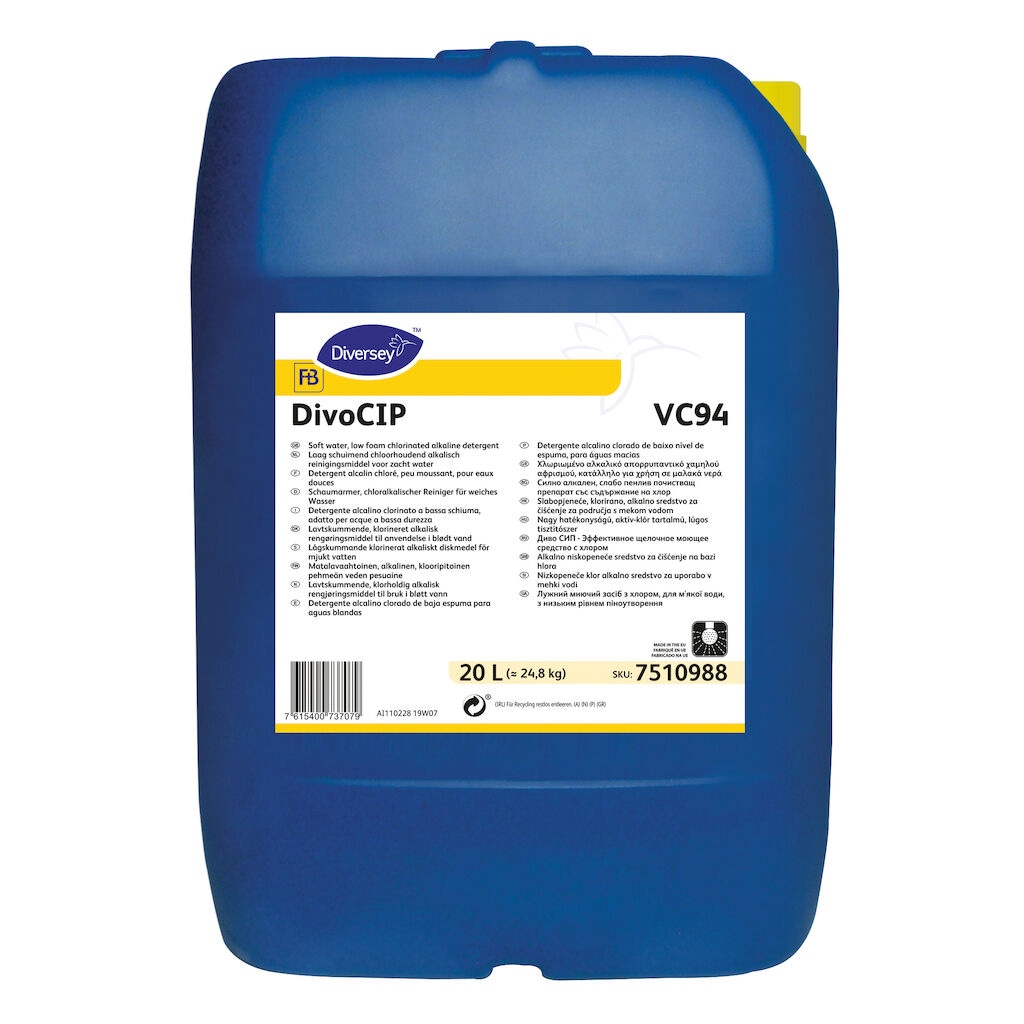 DivoCIP VC94 1x20L - Soft water, low foam chlorinated alkaline detergent