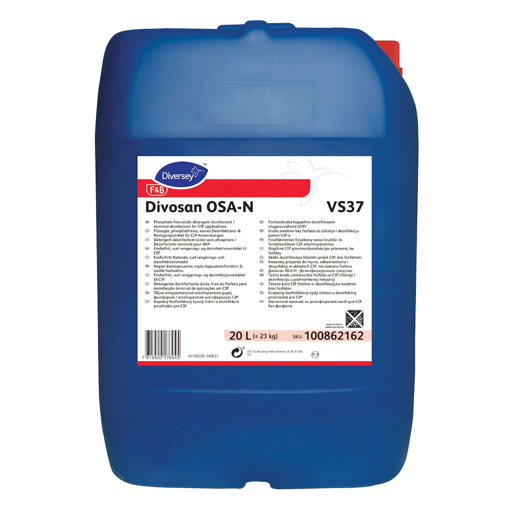 Divosan OSA-N VS37 1x20L - Phosphate free acidic detergent disinfectant/ terminal disinfectant for CIP applications