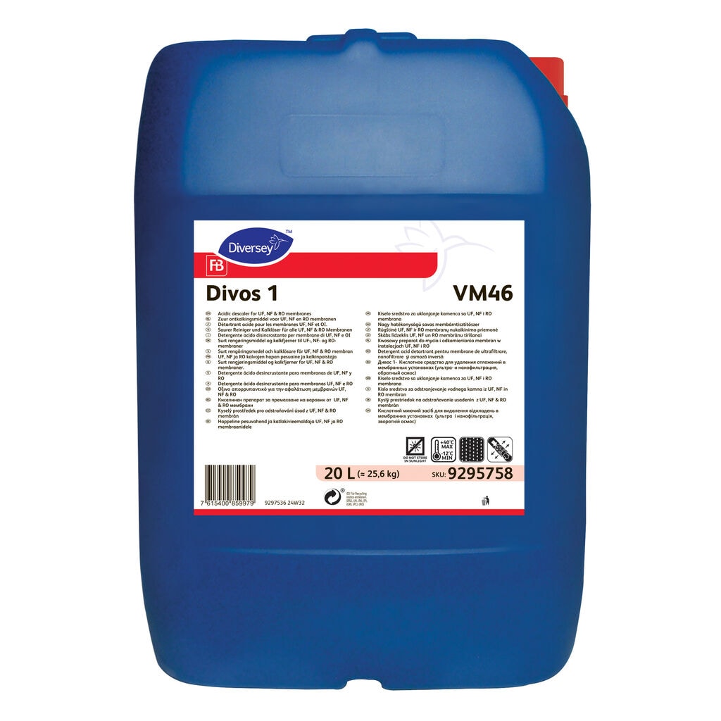 Divos 1 VM46 1x20L - Low Phosphate Acidic descaler for UF, NF & RO membranes
