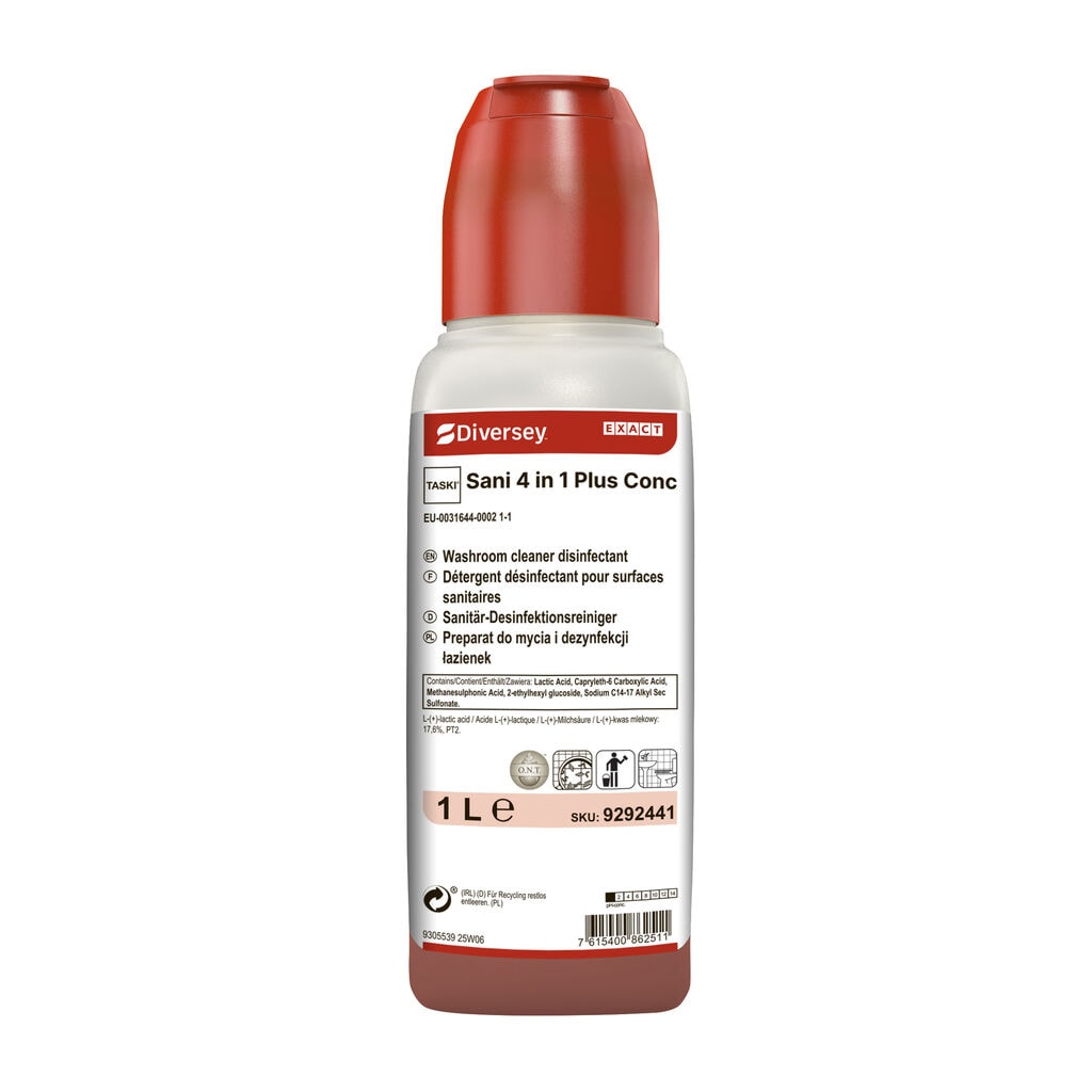 TASKI Sani 4 in 1 Plus Conc 6x1L - Washroom cleaner, descaler, disinfectant and deodoriser in EXACT, BPR approved