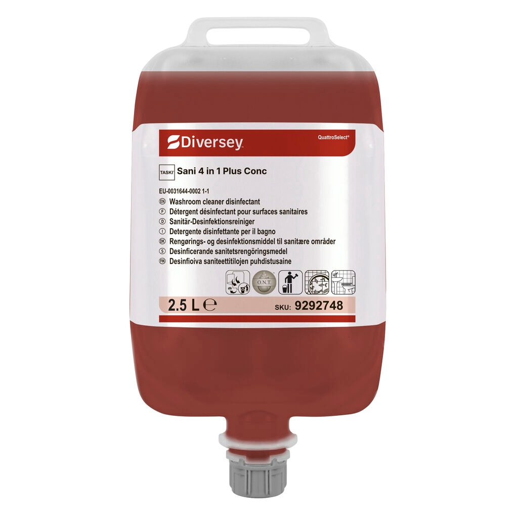 TASKI Sani 4 in 1 Plus Conc 2x2.5L - Washroom cleaner, descaler, disinfectant and deodoriserin QuattroSelect® BPR approved